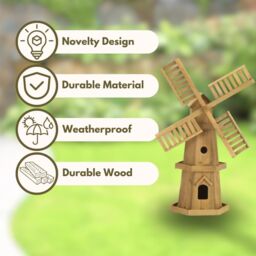 Marco Paul Giant Wooden Windmill Garden Ornament in Beige - thumbnail 6