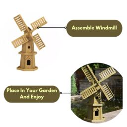 Marco Paul Giant Wooden Windmill Garden Ornament in Beige - thumbnail 7