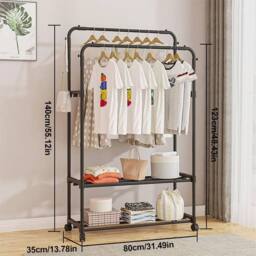 Kelvenix Metal Double Rail Clothes Garment Hanging Rack in Black - thumbnail 2