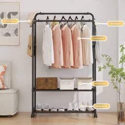 Kelvenix Metal Double Rail Clothes Garment Hanging Rack in Black - thumbnail 5