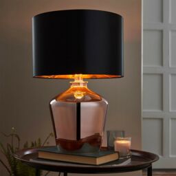 Loops Modern Mirror Table Lamp Gloss Copper Glass & Black Shade Feature Bedside Light - thumbnail 3