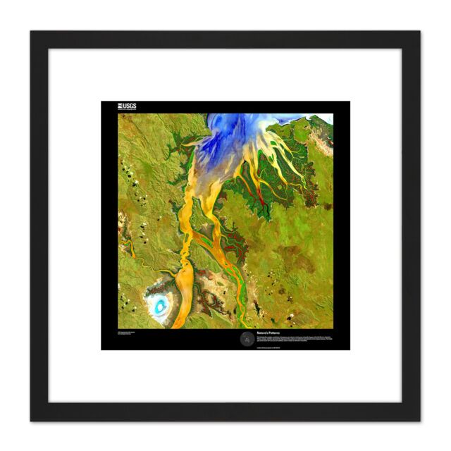 Artery8 Earth Art USGS Nature Patterns 8X8 Inch Square Wooden Framed Wall Art Print Picture with Mount in Black - image 1