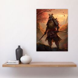 Artery8 Wall Art Print Fierce Samurai Warrior Concept Painting Warrior in O-yoroi Armour Prepared for Battle at Sunrise in Autumn Forest Landscape - thumbnail 4
