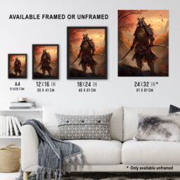 Artery8 Wall Art Print Fierce Samurai Warrior Concept Painting Warrior in O-yoroi Armour Prepared for Battle at Sunrise in Autumn Forest Landscape - thumbnail 3