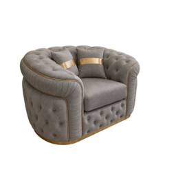 Stratus Interiors Ambassador Sofa Chesterfield Toronto Gold Trim Plush Velvet-Frills in Mid Grey - thumbnail 2