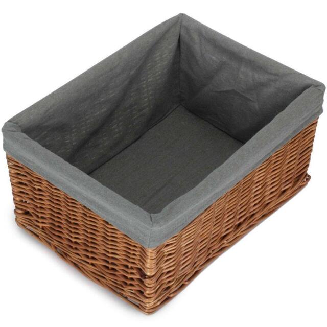 Red Hamper Double Steamed Grey Cotton Lined Willow Storage Baskets - Size: Medium - image 1