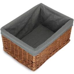 Red Hamper Double Steamed Grey Cotton Lined Willow Storage Baskets - Size: Medium - thumbnail 1