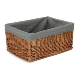 Red Hamper Double Steamed Grey Cotton Lined Willow Storage Baskets - Size: Medium - thumbnail 2