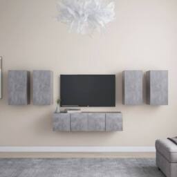 Berkfield Home 6 Piece TV Cabinet Set Concrete Grey Engineered Wood - thumbnail 1