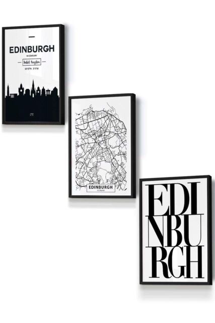 ARTZE EDINBURGH Skyline Street Map City Prints Framed Wall Art - Small in Black - Size: W33 cm x H45 cm x D20mm - image 1