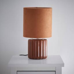 K LIVING Zoe Brown Ceramic Table Lamp With Matching Velvet Shade - thumbnail 1