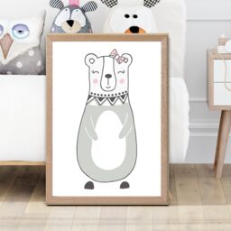 ARTZE Cute Grey Mama Bear Scandi Animal Framed Print SIZE: A3 with Oak Frame - Size: A4 - thumbnail 2