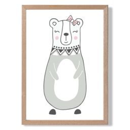 ARTZE Cute Grey Mama Bear Scandi Animal Framed Print SIZE: A3 with Oak Frame - Size: A4