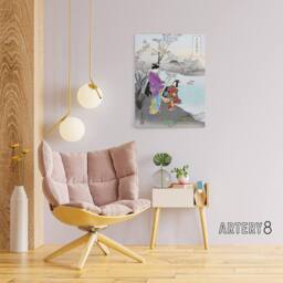"Artery8 Woman Admiring The Plum Blossom Canvas Wall Art Print Ogata Gekko - Size: W18"" x H24""" - thumbnail 3
