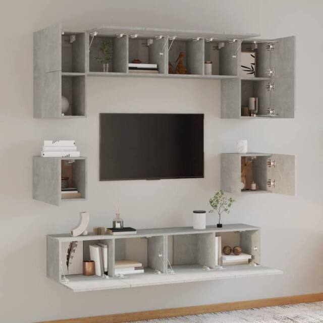 Berkfield Home Classic 8 Piece TV Cabinet Set Concrete Grey Engineered Wood - image 1