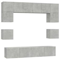 Berkfield Home Classic 8 Piece TV Cabinet Set Concrete Grey Engineered Wood - thumbnail 3