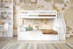 Flair Tag Triple Staircase Bunk Bed with Trundle in White - Size: Double - thumbnail 2