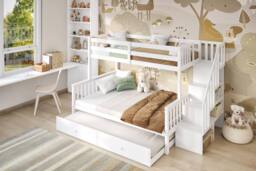 Flair Tag Triple Staircase Bunk Bed with Trundle in White - Size: Double - thumbnail 4
