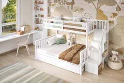 Flair Tag Triple Staircase Bunk Bed with Trundle in White - Size: Double - thumbnail 5