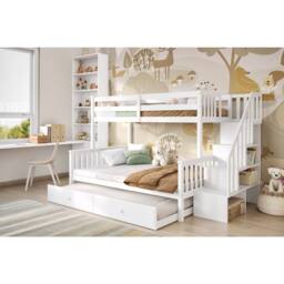 Flair Tag Triple Staircase Bunk Bed with Trundle in White - Size: Double - thumbnail 1