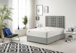 Somnior Bliss Divan Bed with Sprung Memory Foam Mattress & Headboard Tweed Fabric in Grey - Size: Super King - thumbnail 1