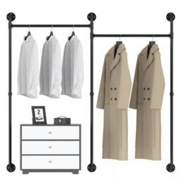 FURNOS Industrial Wall-Mounted Tube Clothes Hanging Rail in Black - thumbnail 6