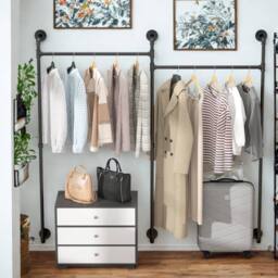 FURNOS Industrial Wall-Mounted Tube Clothes Hanging Rail in Black - thumbnail 5