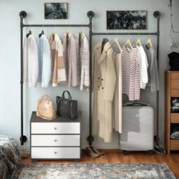 FURNOS Industrial Wall-Mounted Tube Clothes Hanging Rail in Black - thumbnail 2