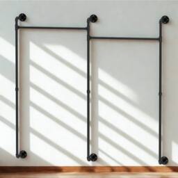 FURNOS Industrial Wall-Mounted Tube Clothes Hanging Rail in Black - thumbnail 4
