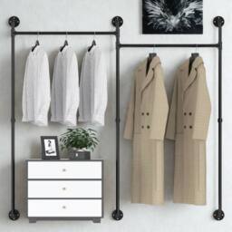 FURNOS Industrial Wall-Mounted Tube Clothes Hanging Rail in Black - thumbnail 3