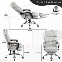 VOGREX Ergonomic Padded Recliner Chair in Grey - thumbnail 2