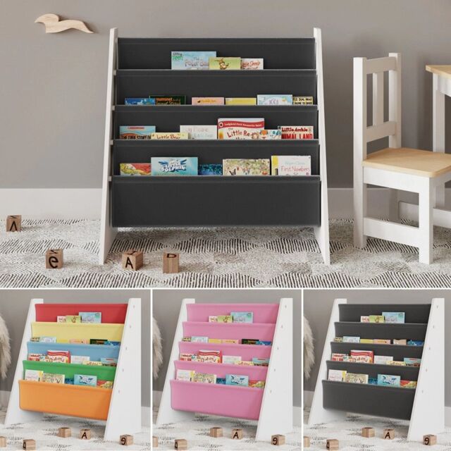 EONLION Kids 4-Tier Fabric Bookshelf, MDF Sling Storage Organizer in Grey - image 1