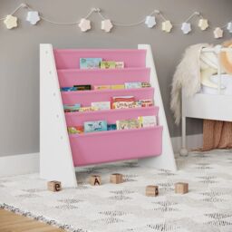 EONLION Kids 4-Tier Fabric Bookshelf, MDF Sling Storage Organizer in Grey - thumbnail 4