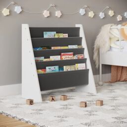 EONLION Kids 4-Tier Fabric Bookshelf, MDF Sling Storage Organizer in Grey - thumbnail 6
