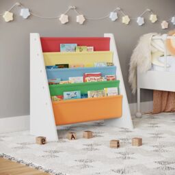 EONLION Kids 4-Tier Fabric Bookshelf, MDF Sling Storage Organizer in Grey - thumbnail 2