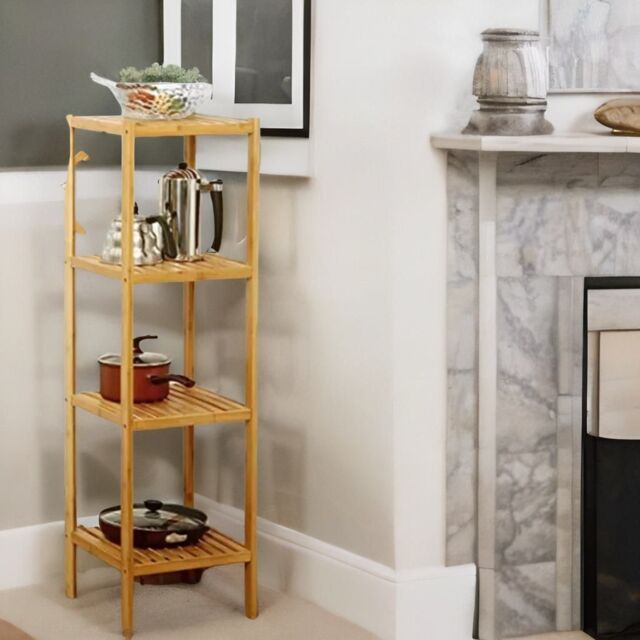 Pirlo Plush 4 Tier Adjustable Bamboo Standing Shelving Rack Unit in Brown - image 1