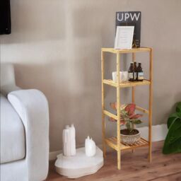 Pirlo Plush 4 Tier Adjustable Bamboo Standing Shelving Rack Unit in Brown - thumbnail 3