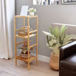 Pirlo Plush 4 Tier Adjustable Bamboo Standing Shelving Rack Unit in Brown - thumbnail 2