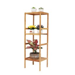 Pirlo Plush 4 Tier Adjustable Bamboo Standing Shelving Rack Unit in Brown - thumbnail 5