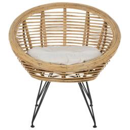 Wyld and Coco Natural Rattan Armchair Light Beige Cotton Cushion and Black Iron Legs - thumbnail 4