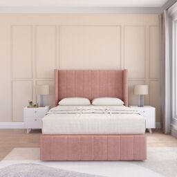 "Sloomy Melbourne Upholstered Wingback Bed Set With No Drawers & 54"" Floor standing Headboard -Plush Velvet in Pink - Size: Single"