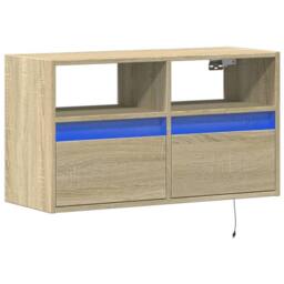 Berkfield Home TV Wall Cabinet with LED Lights Sonoma Oak 80x31x45 cm in Light Tan - Size: 80 x 31 x 45 cm - thumbnail 3