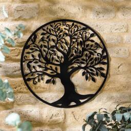 mysmartbuy Tree of Life Garden Wall Art - Decorative Iron Indoor Outdoor Ornament with Integral Hanging Hook - Measures 45cm Diameter in Black