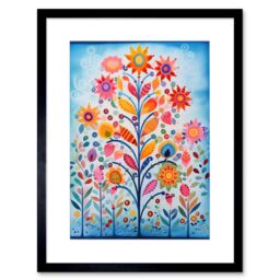 "Artery8 Wall Art Print Blooming Flowering Plant Pattern Folk Art Watercolour Painting Artwork Framed 9X7 Inch in Black - Size: W7"" x H9""" - thumbnail 1