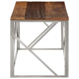 Berkfield Home Coffee Table Silver Stainless Steel & Solid Sleeper Wood - thumbnail 4