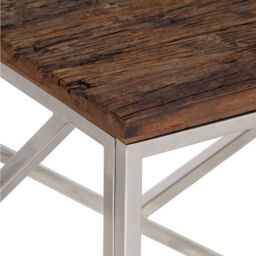 Berkfield Home Coffee Table Silver Stainless Steel & Solid Sleeper Wood - thumbnail 5