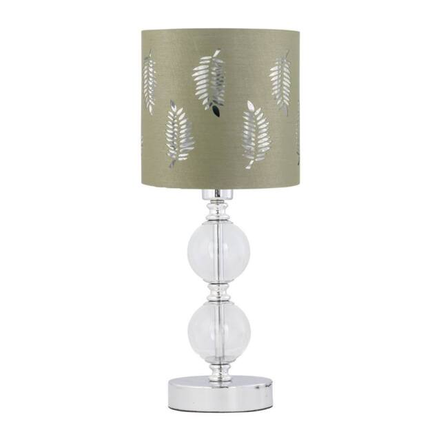 First Choice Lighting Chrome Two Ball Table Lamp with Sage Green Fern Shade in Silver - image 1