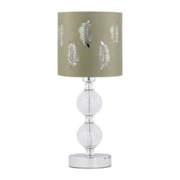 First Choice Lighting Chrome Two Ball Table Lamp with Sage Green Fern Shade in Silver - thumbnail 1