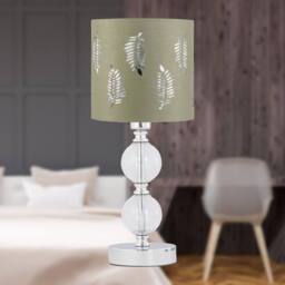 First Choice Lighting Chrome Two Ball Table Lamp with Sage Green Fern Shade in Silver - thumbnail 4