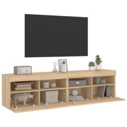 Berkfield Home TV Wall Cabinets with LED Lights 2 pcs Sonoma Oak 80x30x40 cm in Brown - Size: 80 x 30 x 40 cm - thumbnail 7